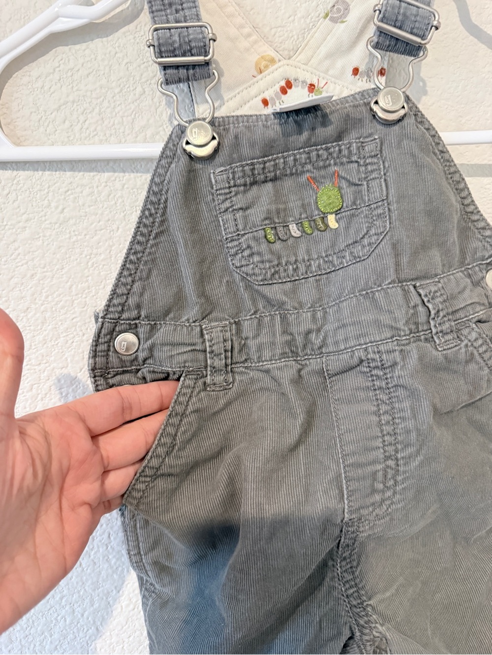 Vintage Gymboree Caterpillar Corduroy Overalls 3-6M Gray Cottagecore Y2K Baby - Picture 4 of 8